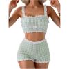 imageMakeMeChic Womens Plaid Gingham Tankini Bathing Suit Eyelet Embroidery Ruffle Swimsuit Top with BoyshortsMulticolor