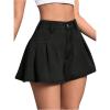imageMakeMeChic Womens Pleated Denim Shorts Zip Fly Button Wide Leg Flared Jean SkortBlack