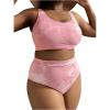imageMakeMeChic Womens Plus Size 2 Piece Bikini Sets Textured Tie Dye High Waist Summer Swimsuit Bathing SuitPink