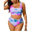 imageMakeMeChic Womens Plus Size 2 Piece Bikini Sets Textured Tie Dye High Waist Summer Swimsuit Bathing SuitPurple