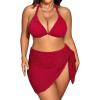 imageMakeMeChic Womens Plus Size 3 Piece Bikini Sets Tie Backless Halter Triangle Swimsuit Bathing Suit Cover Up Beach SkirtsRed
