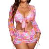imageMakeMeChic Womens Plus Size 4 Piece Swimsuit Floral Halter Triangle Thong Bikini with Cover Up SetPink