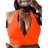 imageMakeMeChic Womens Plus Size Halter Bikini Top Tie Back Swimsuit Bathing Suit TopsBurnt Orange