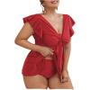 imageMakeMeChic Womens Plus Size Tankini Swimsuit Ruffle Sleeve Two Piece Bathing SuitRed B