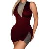 imageMakeMeChic Womens Rhinestone Sparkly Fishnet Tank Dress Mock Neck Sleeveless Bodycon Party DressesBurgundy