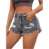 imageMakeMeChic Womens Ripped Denim Shorts Raw Trim Straight Leg Jean Shorts with PocketLight Grey