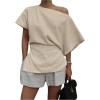 imageMakeMeChic Womens Summer Asymmetrical Tops Dolman Sleeve Blouse Split Hem Dressy ShirtBeige