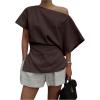 imageMakeMeChic Womens Summer Asymmetrical Tops Dolman Sleeve Blouse Split Hem Dressy ShirtBrown