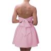 imageMakeMeChic Womens Summer Elegant Strapless Mini Dress with Bow Ruched Ruffle A Line Bandeau Party Mini DressPink