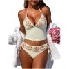 imageMakeMeChic Womens Tankini Bathing Suits Sets Floral Embroidery Halter Tie Side Summer Beach SwimsuitBeige
