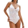 imageMakeMeChic Womens Tankini Sets Ditsy Floral Print Lace Trim Rib Knitted Beach SwimsuitWhite