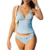 imageMakeMeChic Womens Tankini Swimsuit Halter Triangle Tie Back Tummy Control Bathing SuitBlue