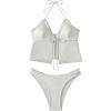 imageMakeMeChic Womens Tankini Swimsuits Frill Trim Tie Front Halter High Cut Cheeky Swimsuit Bathing SuitsWhite