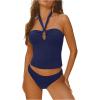 imageMakeMeChic Womens Tankini Swimsuits Halter Tie Back Tummy Control Swimwear Bathing SuitBlue