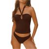 imageMakeMeChic Womens Tankini Swimsuits Halter Tie Back Tummy Control Swimwear Bathing SuitBrown