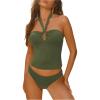 imageMakeMeChic Womens Tankini Swimsuits Halter Tie Back Tummy Control Swimwear Bathing SuitDark Green