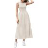 imageMakeMeChic Womens Textured High Waisted Dress Sleeveless Crew Neck Ruffle Midi DressesApricot