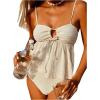 imageMakeMeChic Womens Two Piece Tankini Set Textured Tie Front Ruffle Tummy Control Bathing SuitApricot