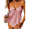imageMakeMeChic Womens Two Piece Tankini Set Textured Tie Front Ruffle Tummy Control Bathing SuitPink