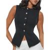 imageMakeMeChic Womens Vest Top Crew Neck Button Down Casual Blazer Vests Sleeveless Work Office TopsBlack