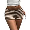 imageMakeMeChic Womens Y2k Striped Crochet Micro Mini Shorts Low Waist Knit Lounge Shorts LoungewearBrown and White