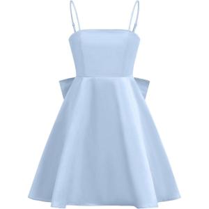 imageMakeMeChic Girls Bow Knot Sleeveless Cami Dress Elegant A Line Flared Short DressBlue