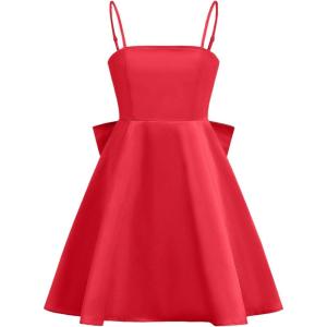 imageMakeMeChic Girls Bow Knot Sleeveless Cami Dress Elegant A Line Flared Short DressRed