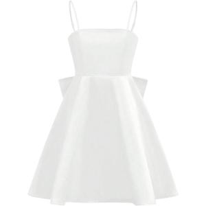 imageMakeMeChic Girls Bow Knot Sleeveless Cami Dress Elegant A Line Flared Short DressWhite