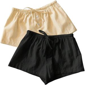 imageMakeMeChic Womens 2 Pack Linen Shorts Summer Beach Pajama Boxer ShortsYellow Black