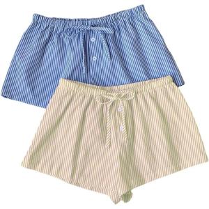 imageMakeMeChic Womens 2 Pack Linen Shorts Summer Beach Pajama Boxer ShortsYellow Blue