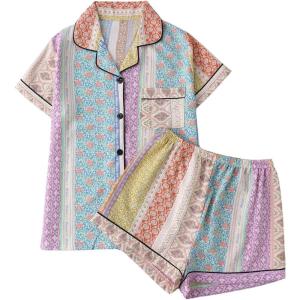 imageMakeMeChic Womens 2 Piece Pajama Set Graphic Short Sleeve Button Down Shirt and Shorts Set SleepwearMulticolor a