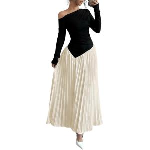 imageMakeMeChic Womens Elegant One Shoulder Ruched Maxi Dress Pleated Ruffle Hem Fit and Flare DressesApricot