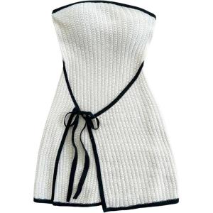 imageMakeMeChic Womens Knitted Strapless Dress Wrap Tie Front Sleeveless Bodycon Mini Tube DressesBeige