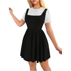 imageMakeMeChic Womens Korean Game Cosplay Costume Two Tone Crew Neck Mini Dress Short Sleeve Ruffle A Line DressesBlack and White