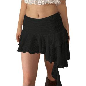 imageMakeMeChic Womens Lace Skirt with Shorts Low Rise Ruffle Flowy Mini Skirt Micro SkortBlack