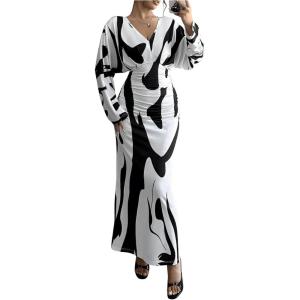 imageMakeMeChic Womens Leopard Print Dress V Neck Dolman Sleeve Ruched Bodycon Cocktail Maxi DressesMulticolor B