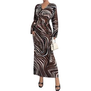 imageMakeMeChic Womens Leopard Print Dress V Neck Dolman Sleeve Ruched Bodycon Cocktail Maxi DressesMulticolor a