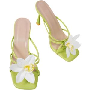 imageMakeMeChic Womens Open Toe Floral Kitten Heels Flower Summer Beach SandalsLight Green