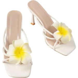 imageMakeMeChic Womens Open Toe Floral Kitten Heels Flower Summer Beach SandalsLight Yellow