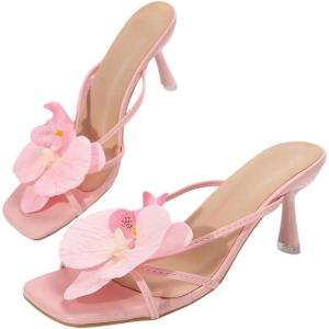imageMakeMeChic Womens Open Toe Floral Kitten Heels Flower Summer Beach SandalsPink Solid