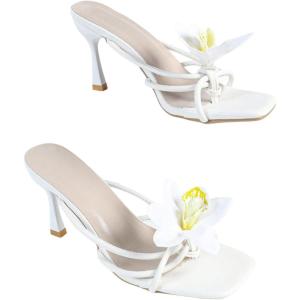 imageMakeMeChic Womens Open Toe Floral Kitten Heels Flower Summer Beach SandalsPlain White