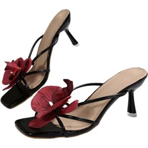 imageMakeMeChic Womens Open Toe Floral Kitten Heels Flower Summer Beach SandalsRed