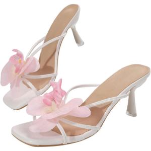imageMakeMeChic Womens Open Toe Floral Kitten Heels Flower Summer Beach SandalsWhite