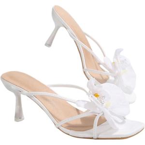 imageMakeMeChic Womens Open Toe Floral Kitten Heels Flower Summer Beach SandalsWhite Solid