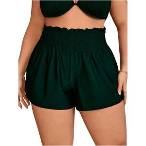 imageMakeMeChic Womens Plus Size Swim Shorts Ruffle High Waist Swimsuit Shorts Tankini BottomDark Green