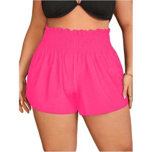 imageMakeMeChic Womens Plus Size Swim Shorts Ruffle High Waist Swimsuit Shorts Tankini BottomHot Pink