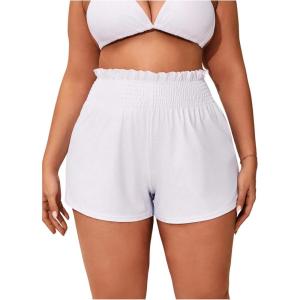 imageMakeMeChic Womens Plus Size Swim Shorts Ruffle High Waist Swimsuit Shorts Tankini BottomWhite