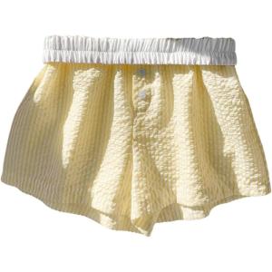 imageMakeMeChic Womens Striped Elastic Waist Shorts Button Front Summer ShortsYellow