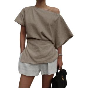 imageMakeMeChic Womens Summer Asymmetrical Tops Dolman Sleeve Blouse Split Hem Dressy ShirtLight Grey