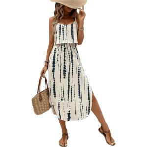 imageMakeMeChic Womens Summer Dress Split Thigh Tie Dye Midi Cami DressApricot